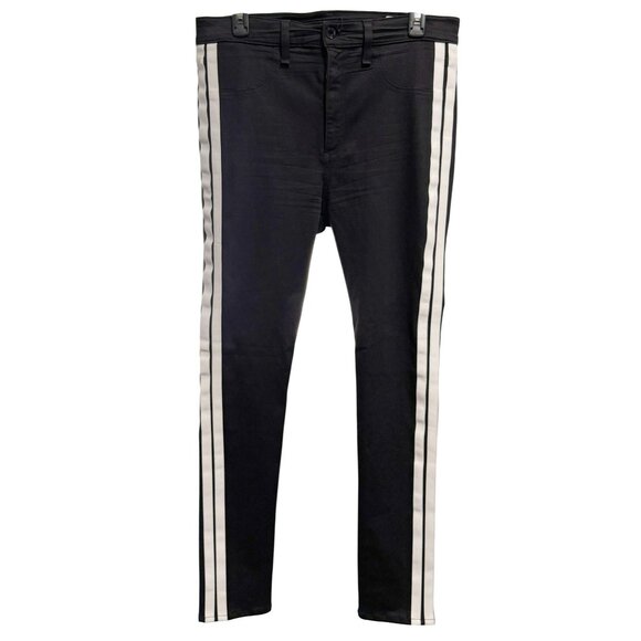 RAG & BONE Sz 32 Mito Black High Rise Skinny Jeans with White Racing Stripes - Picture 4 of 8
